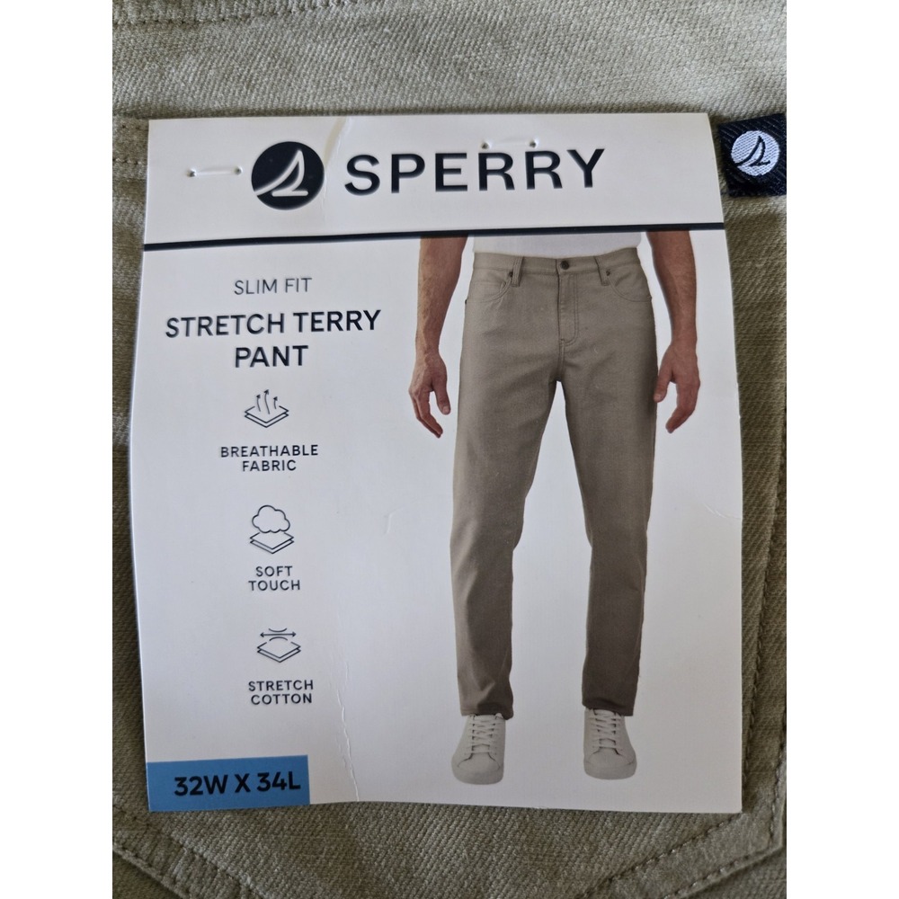 Sperry Men's Stretch Terry Pant 32 X 34 Slim Fit Khaki Tan NWT New Bargain